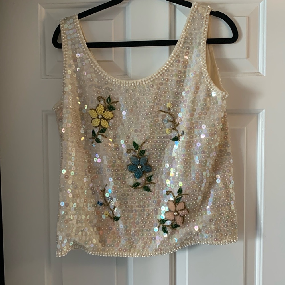 Embellished Sequin Floral Top